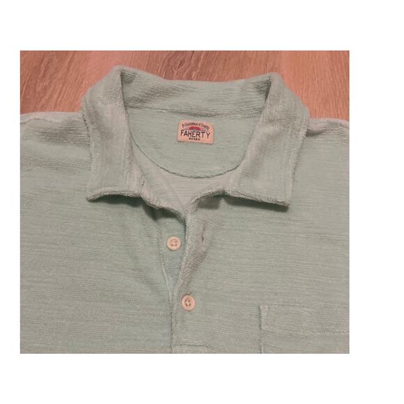 Faherty Short Sleeve Terry Cloth Polo Shirt Mens M Seafoam Green Cotton Polyeste - Picture 3 of 7